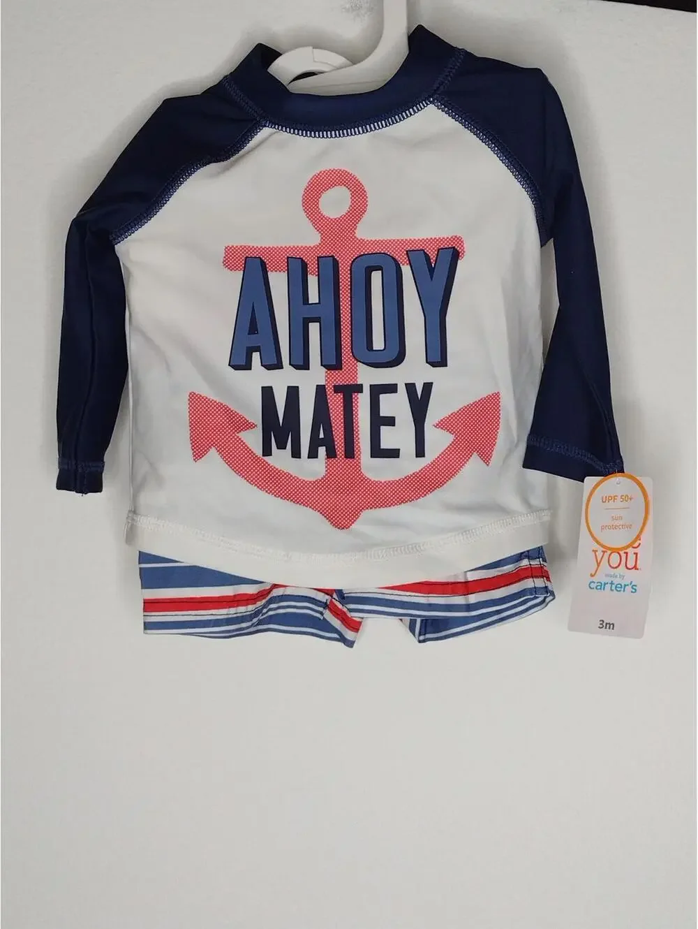 NWT Just One You by Carter's Baby Boy Blue/White/Red 2 Piece Swim Set Size 3M